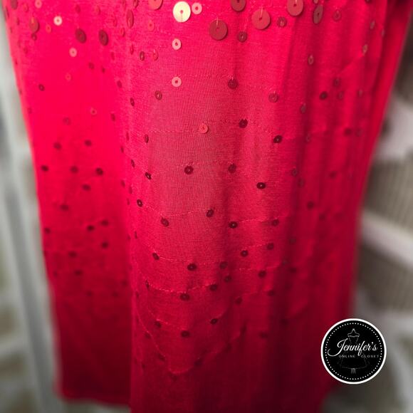 Relativity Red Sequin Scoop Neck Short Sleeve Knit Top Size PL - Picture 6 of 10